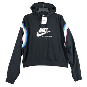 Nike Sportswear Hoodie Womens L Cropped Rainbow Stripe Logo Pullover Activewear
